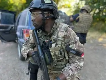 Man receiving hostile environment training at UCP Group.